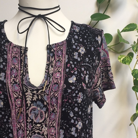 Lucky Brand Navy Purple Mini Dress Paisley Boho Tunic Stretch Pockets - Picture 2 of 7